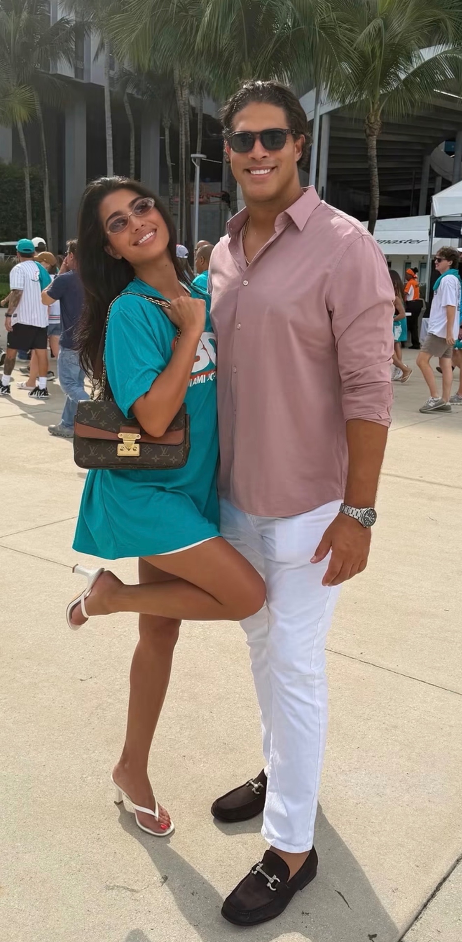 Brandon Mason and Brittany Mason outside Hard Rock Stadium in Miami Gardens